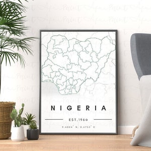 Kaartposter van NIGERIA afdrukken| Nigeriaanse poster afdrukbare kunst downloaden| Afrikaanse minimalistische muurkunst| Muurkunst Nigeriaanse vlag| Afrikaanse kunstdecoratie