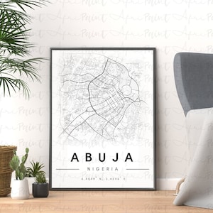 ABUJA, NIGERIA Map Poster Print| Nigerian Poster Printable Art Download| African minimalist wall art| African Map Print| African Art Decor