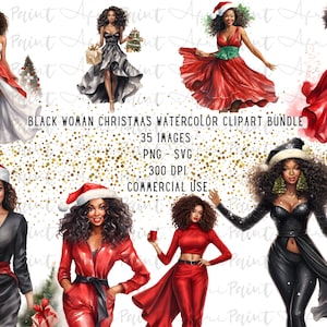 Black Woman Christmas Clipart Bundle| 35 images| Black Girl Christmas PNG| Winter Black Woman Clipart| Christmas Sublimation| Xmas Clipart|