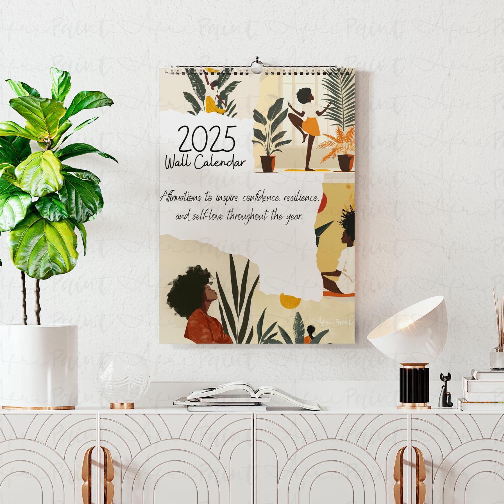 NEU 2025 Affirmations Wandkalender, schwarzafrikanischer Mädchenplaner, monatlicher Hängekalender, 12-Monatsplaner, A3-Größe, A4-Größe, Boho-Stil