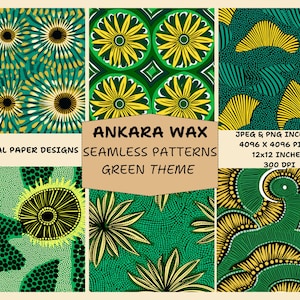 41 Nahtlose afrikanische Ankara Wax Digital Papers| Grünes Ankara Digitales Sammelalbum | Digitales Scrapbook Papier| Afrikanisches Digitales Papier| PNG und JPG