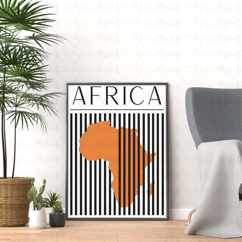 AFRICAN MAP Midcentury Modern Poster African Retro Style Wall Art