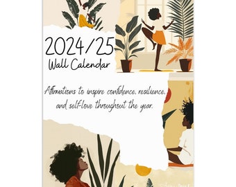 NIEUWE 2024/2025 Affirmaties Muurkalender, Black Girl Planner, Maandelijkse hangende kalender, Mid Year Planner, A3-formaat, A4-formaat, Boho Style US/CA