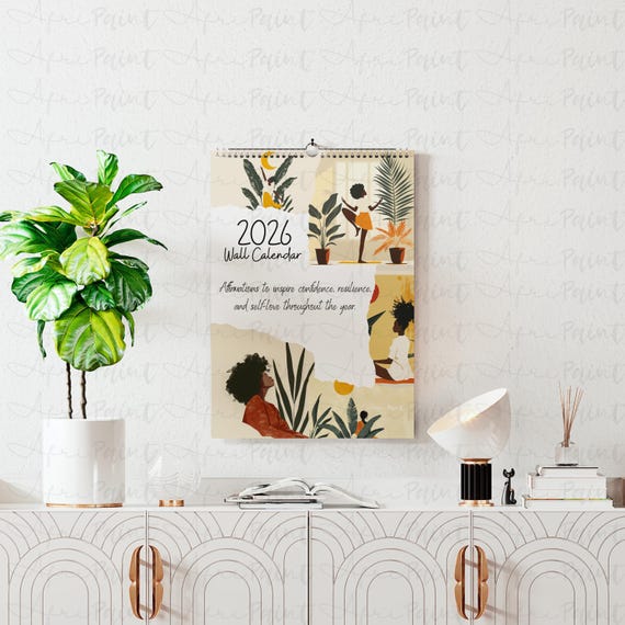2026 Affirmations Wall Calendar, Black African Girl Planner, Monthly Hanging Calendar, 12 Month Planner, A3 Size, A4 Size, Boho Style