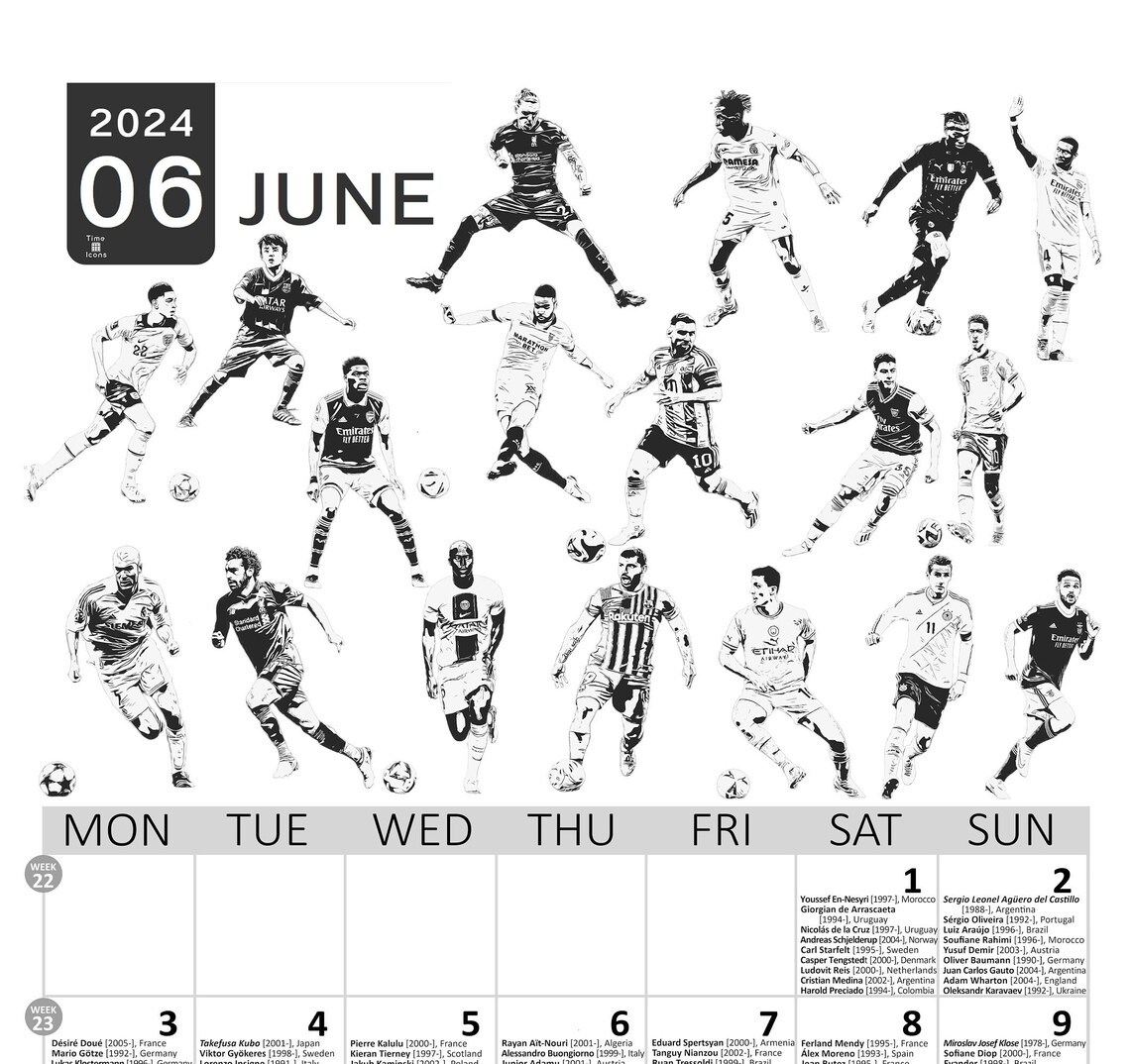 Time Icons: Soccer Players’ Birthdays Calendar 2024 - Etsy