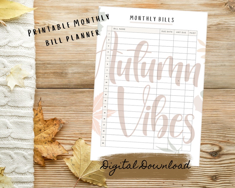 Monthly bills printable etsy