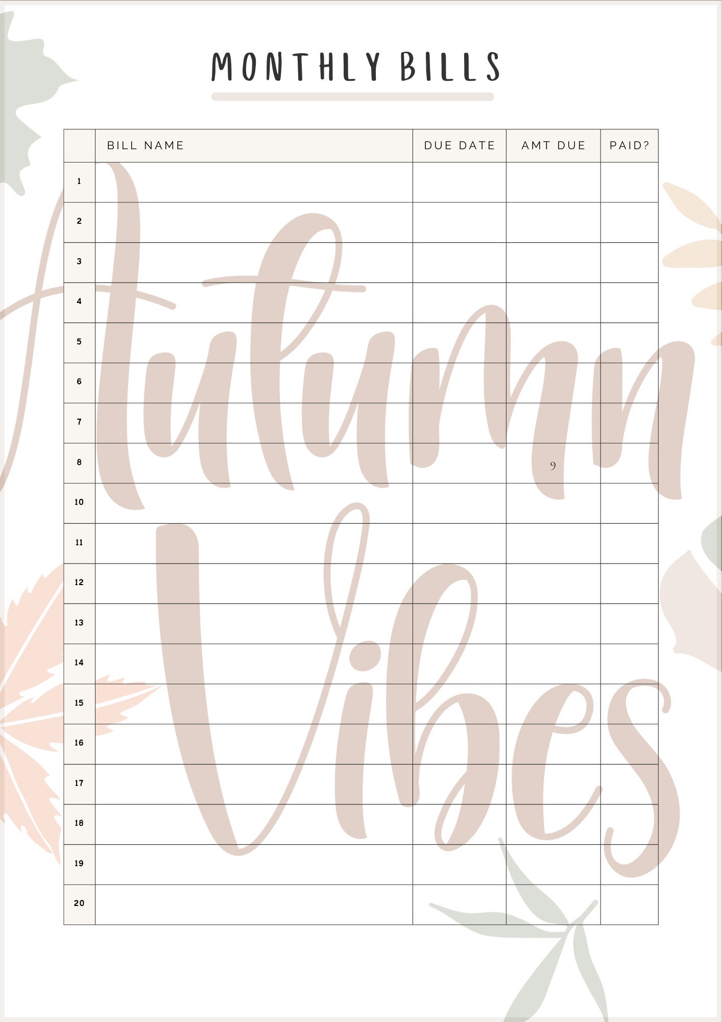 Monthly Bills Printable - Etsy