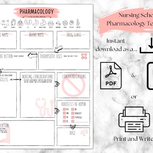 FILLABLE Nursing School Pharmacology Template | Printable Pharmacology Map | Nursing Notes | NCLEX | Nursing Student Study Guide