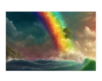Vibrant Nature Rainbow Art - Handcrafted Landscape Painting for Home Decor