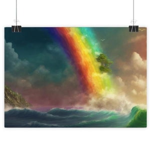 Regenbogen-Poster mit Meerblick – Ruhige Meereslandschaft mit einem Hauch von Farbe“