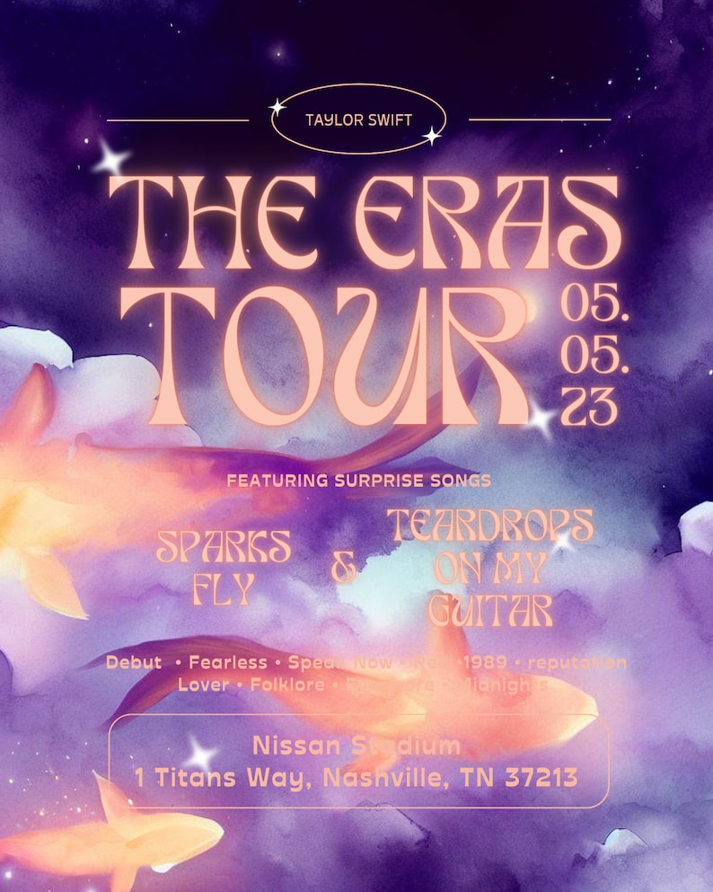 Custom Eras Tour Poster Canva Digital Template Taylor Swift Wall Art
