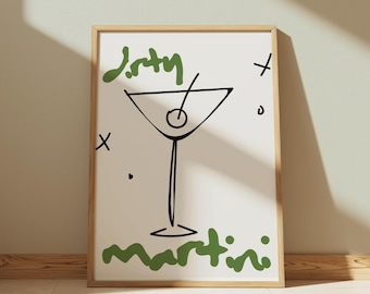Kunst aan de muur Martini, keukendecor, vuile martini, muurkunst olijf, kunst aan de muur galerij, trendy interieur, instant download, minimalistische kunst, MCM