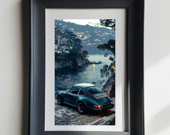 Póster del Porsche 911, arte mural de Porsche con estética de dinero antiguo, arte mural de coches retro, impresión de lujo