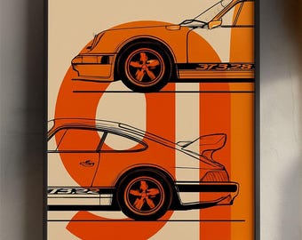 Porsche 911 GT3 RS-poster: vintage sportwagenmuurkunst