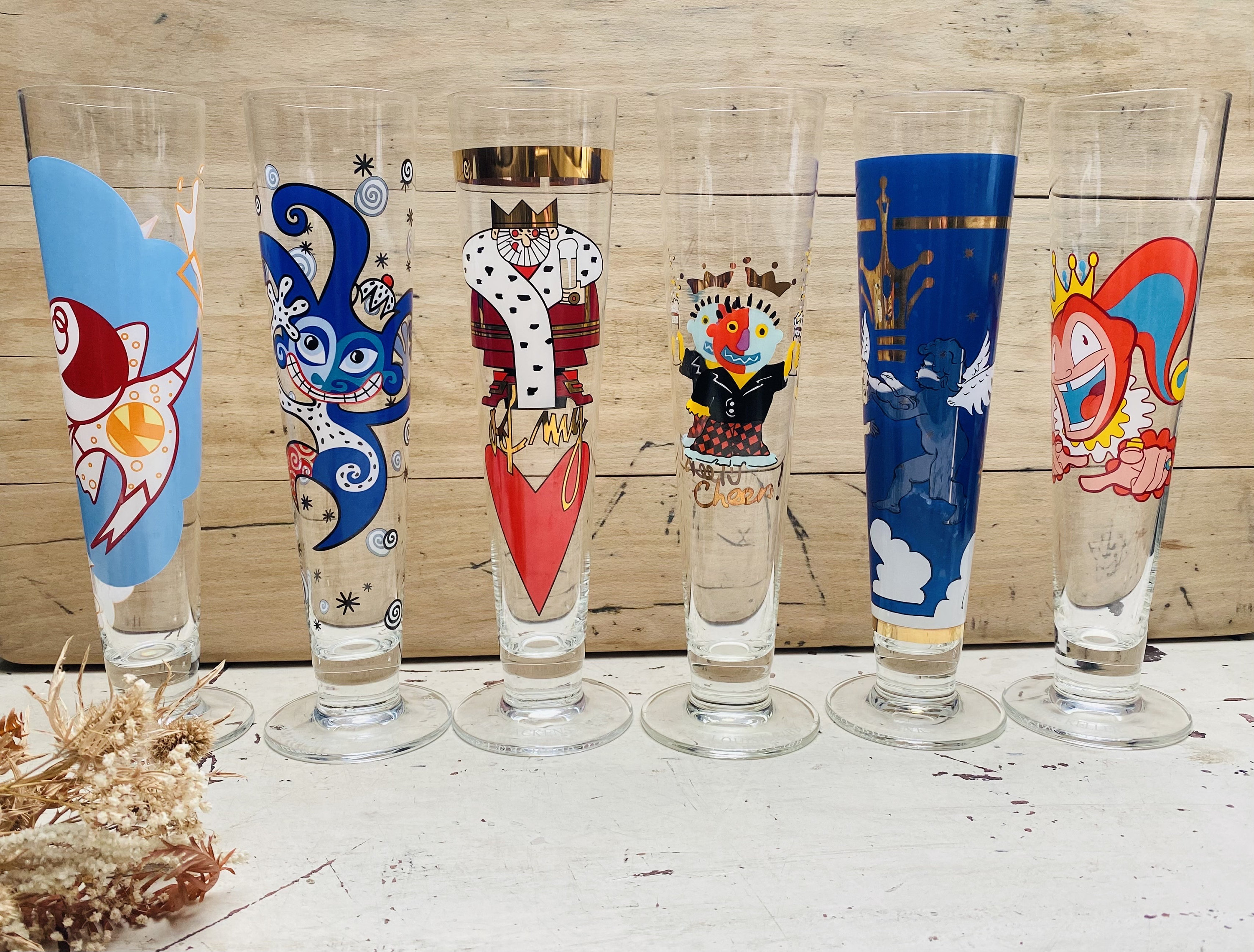 Set mit 6 Sammler-Ritzenhoff-Biergläsern