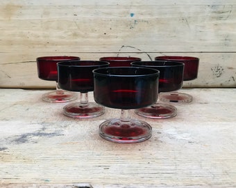 Set of 6 Luminarc vintage red champagne glasses