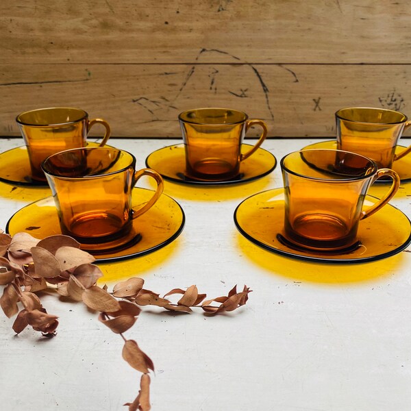 Ensemble de 5 tasses à expresso avec sous-tasse en verre ambré Duralex