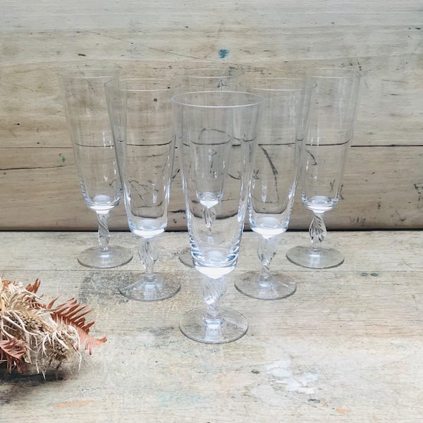 Ensemble de 6 flûtes à champagne en cristal vintage