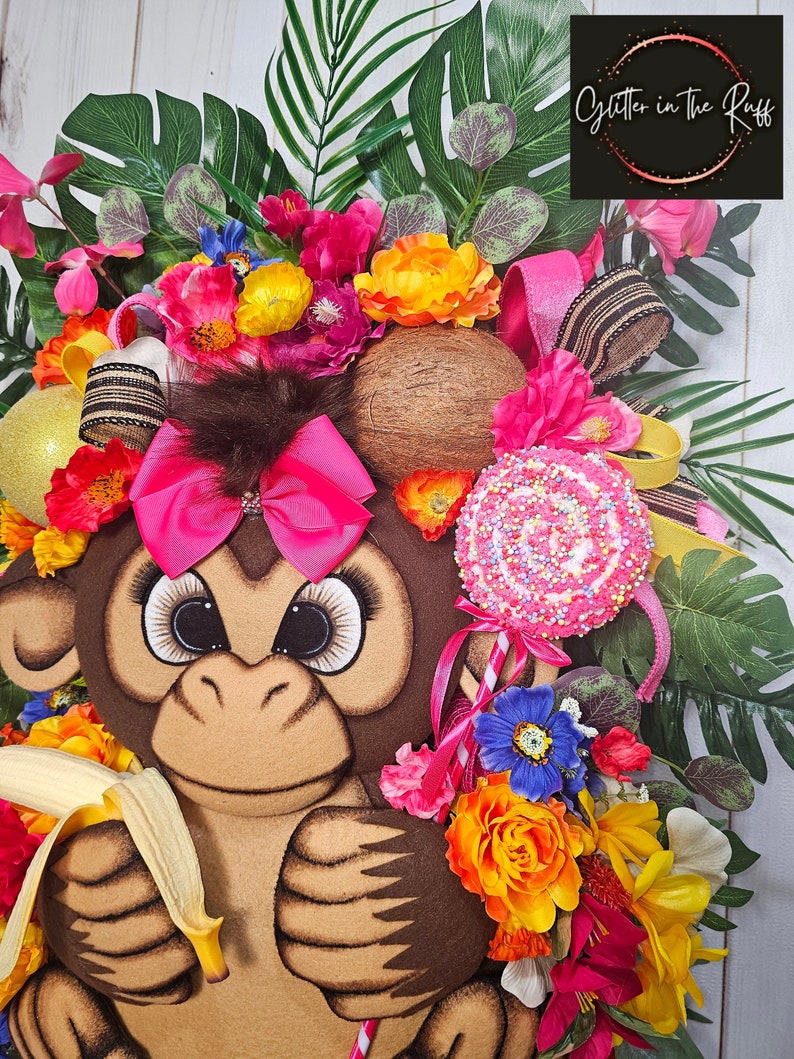 XL Deluxe Monkey Wreath Tropical Summer Door Decor, Tropical Monkey ...