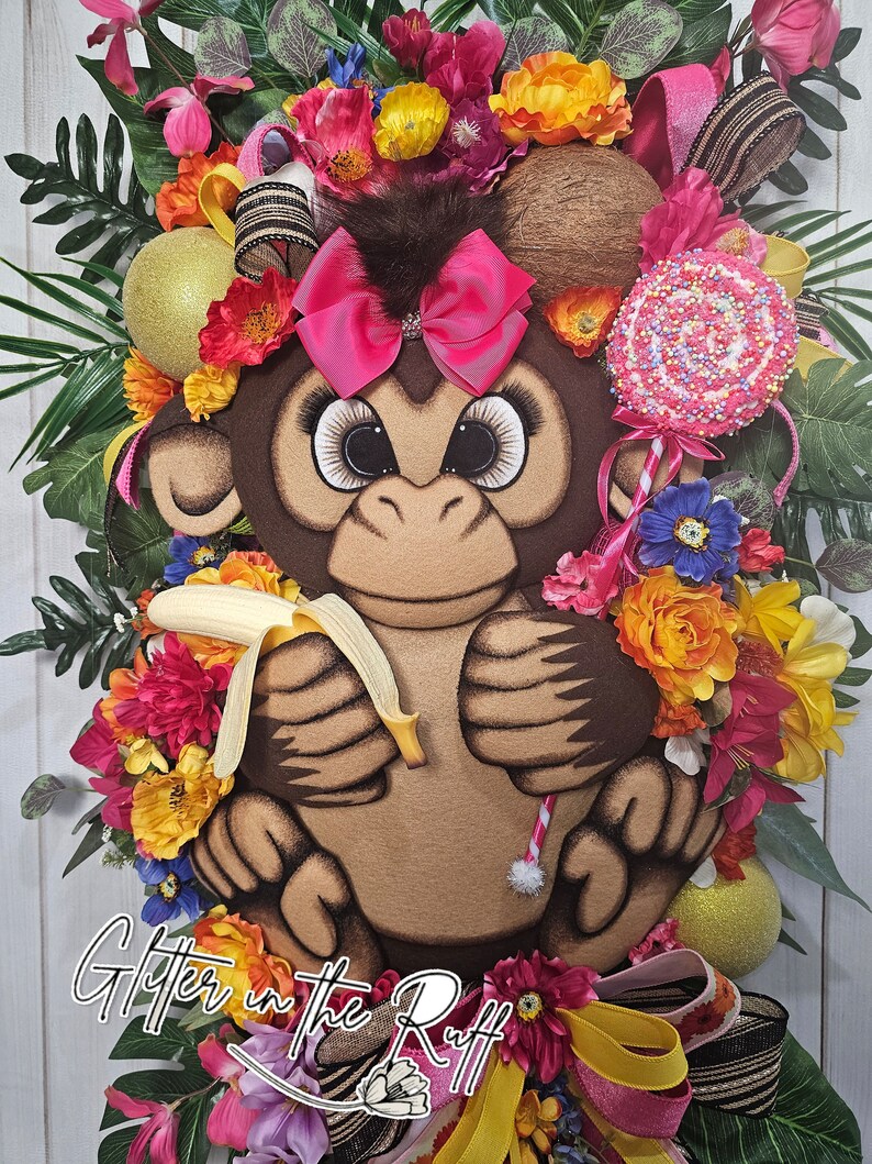 XL Deluxe Monkey Wreath Tropical Summer Door Decor, Tropical Monkey ...