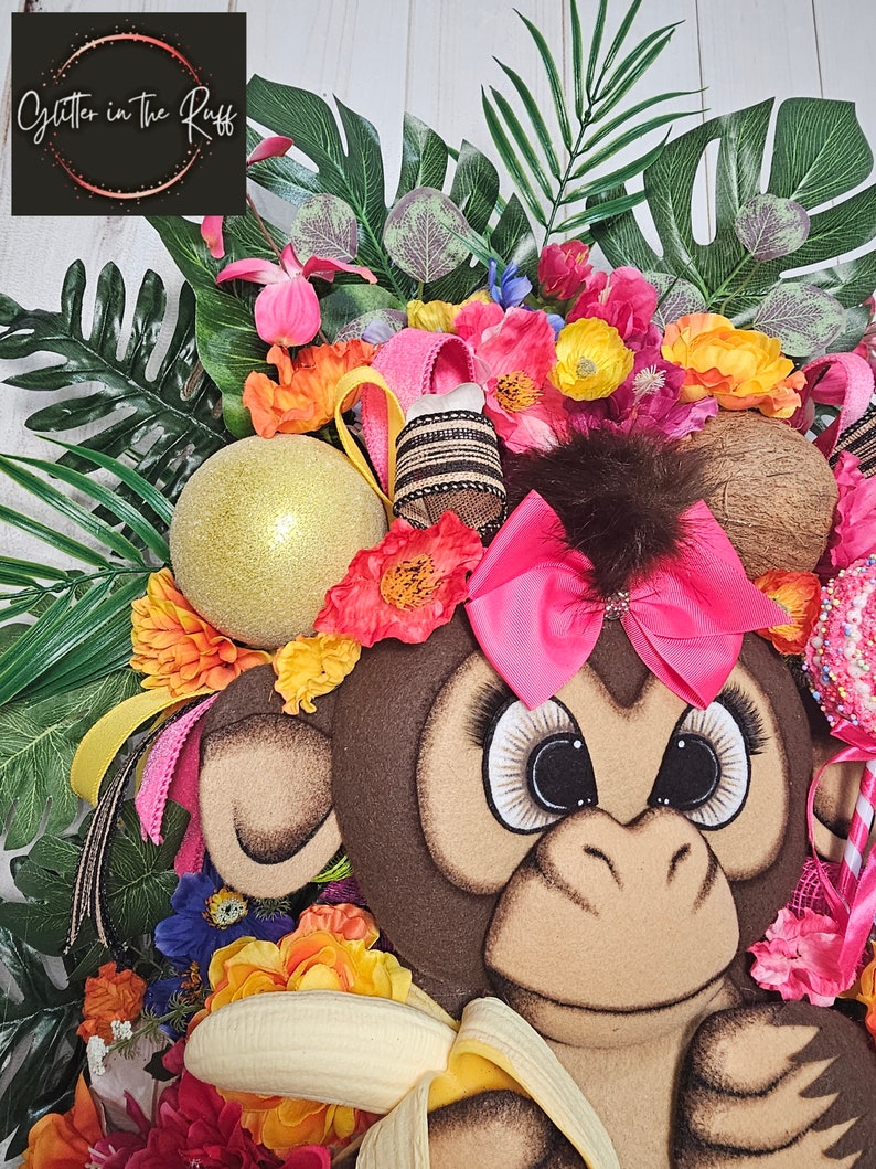 XL Deluxe Monkey Wreath Tropical Summer Door Decor, Tropical Monkey ...