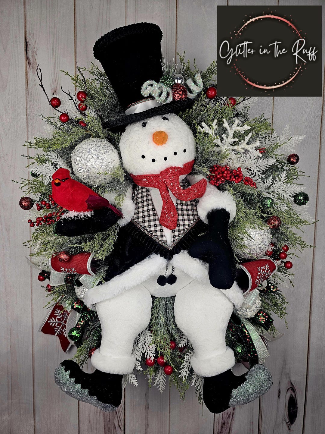 Snowman Wreath, Christmas Wreath Snowman, Cardinal Wreath, Snowman ...