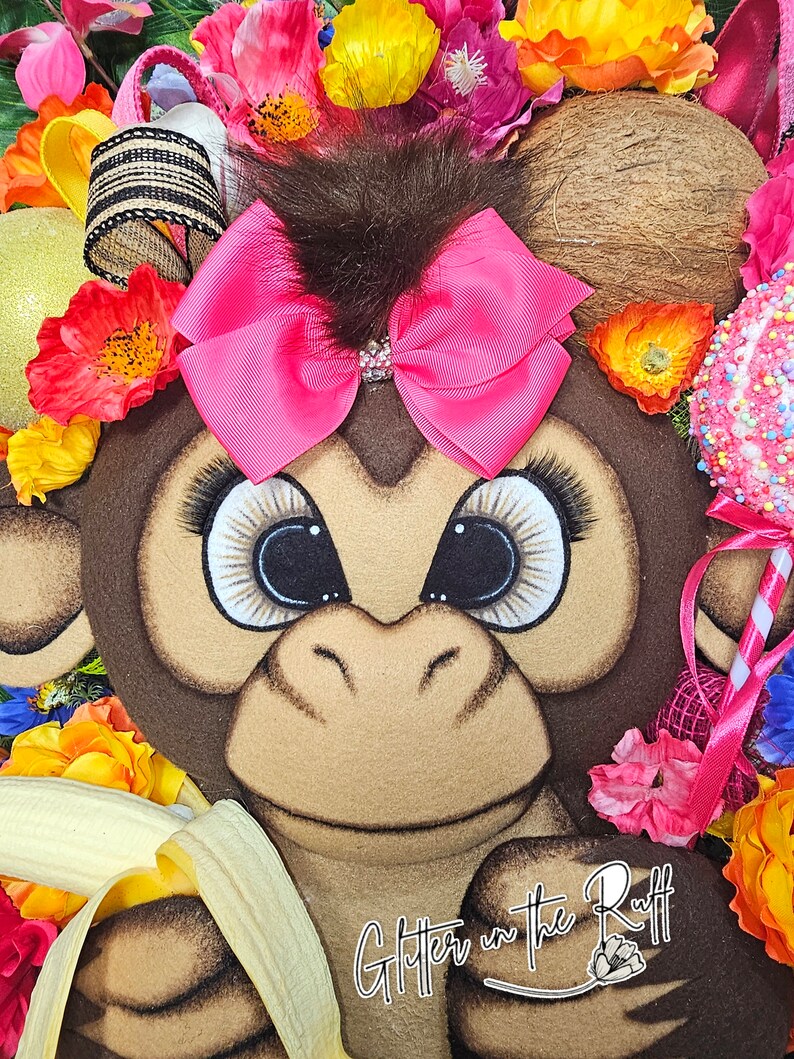 XL Deluxe Monkey Wreath Tropical Summer Door Decor, Tropical Monkey ...