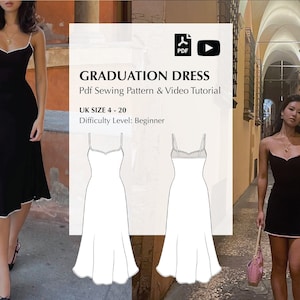 Patrón de costura digital en PDF + tutorial en vídeo para el vestido de graduación de Mai Ardor (talla UK 4-10)