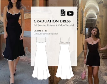 Patrón de costura digital en PDF + tutorial en vídeo para el vestido de graduación de Mai Ardor (talla UK 4-10)