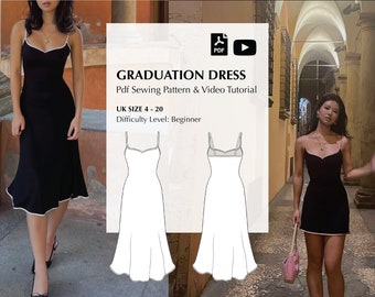 Patrón de costura digital en PDF + tutorial en vídeo para el vestido de graduación de Mai Ardor (talla UK 12-20)