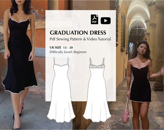 Digital PDF sewing pattern + video tutorial for Graduation dress by Mai Ardour (size UK 12-20)