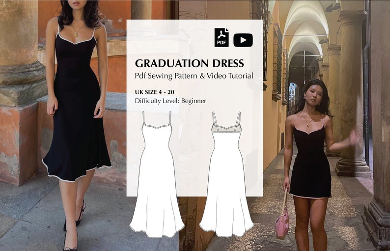 Digital PDF sewing pattern video tutorial for Graduation dress by Mai Ardour size UK 12-20 image 1