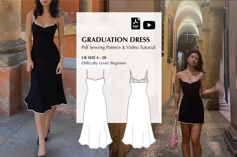 Digital PDF sewing pattern video tutorial for Graduation dress by Mai Ardour size UK 4-10 image 1
