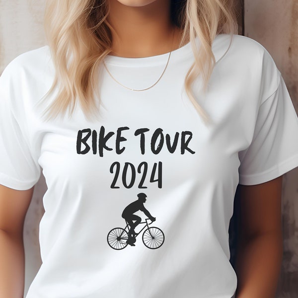T-shirt unisexe en jersey 2024 Bike Tour - Cadeau parfait pour cycliste, cadeau fête des mères, cadeau fête des pères, cadeau fête des mères, chemise tour à vélo, vélo