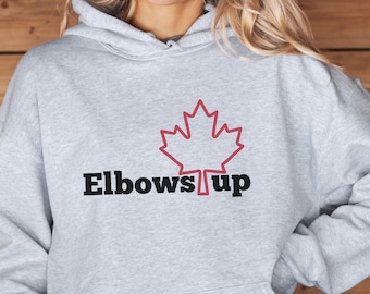 Elbows Up Canada Hooded Sweatshirt, Proud Canadian Hoodie, Cozy Unisex Hoodie, True North Hoodie, Great for Canadian Events