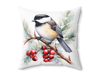 Kussen mees, wintervogelkussen, decoratie kerst, kerstaccent, seizoenssierkussen, bankdecoratie, decoratie vakantiehuis
