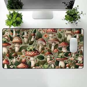 Cute Frog Desk Mat, Frog Desk Mat, Mushrooms, Frogs, Cottagecore, Desk Pad, Desk Mat, Extended Keyboard Mat, Gaming Desk Mat, Frog