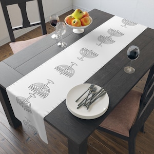 Hanukkah Menorah Table Runner, Hanuka, Jewish Holiday Theme Table Runner, Menorah, Chanukah, Chanuka, Chanukka, Table Runner (Cotton, Poly)
