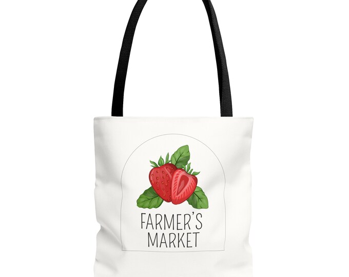 Farmer's Market, Tote Bag, Cute Tote Bank, Canvas Tote Bag, Strawberry, Grocery Tote Bag, Reusable Tote Bag, Strawberry Tote Bag, Market Bag