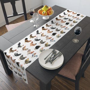 Chickens Table Runner, Farmhouse Kitchen Decor, Cottagecore, Cotton Poly Blend, Farm Animal Theme, Dining Room Table Linens, Kitchen Table