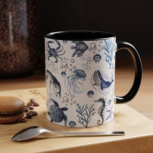 Coastal Ocean Theme Mug, Beach Lover Coffee Cup, Nautical Drinkware, Sea Life Tea Mug, Ocean Decor Cup