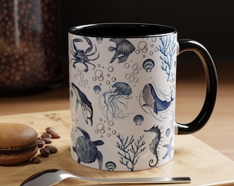 Mug thème océan côtier, tasse à café pour amoureux de la plage, verres nautiques, tasse à thé Sea Life, tasse décor océan