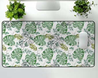 Alfombrilla de escritorio Monstera, alfombrilla de ratón botánica, regalo para amantes de la naturaleza, decoración de oficina con plantas, accesorio de escritorio tropical, papel secante de escritorio con vegetación