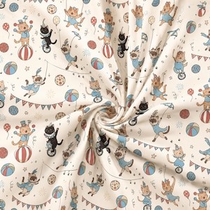 Circus Cats Pattern Fabric by Yard | Combed Cotton Prima, Nursery Print