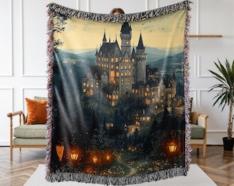 Mittelalterliche Burg Mittelalterliche Decke - Mittelalterliche Burg - Gemütlicher Überwurf für Herbst Dekor, Dark Academia, Perfektes Geschenk für Halloween, Wohnkultur