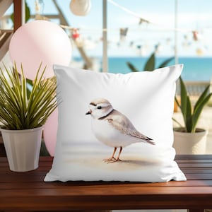 Oreiller de pluvier siffleur, oiseau de rivage, décoration d'intérieur de plage, pavillon en bord de mer, maison de plage, bécasseau, océan, décoration côtière, plage, art de la plage