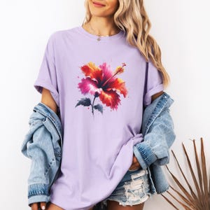 Vibrant Hibiscus Floral T-shirt, Summer Vibes Tee, Comfort Colors, Floral Shirt, Coconut Girl ,Gift for Nature Lovers, Beachy Top