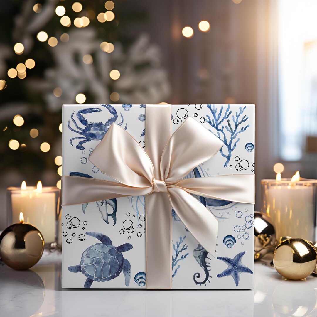 Ocean Wrapped Box Ocean Theme Wrapping Papers. Sea-inspired Gift Wrap for Beach Lovers ...