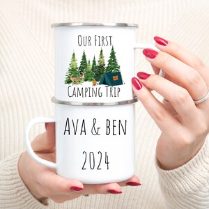 Peronalized Our First Camping Mug, Enamel Camping Mug,Enamel Camping Mug, Campfire Mug, Coffee Mug, Camp Mug, Camping Coffee Mug,Camping Mug
