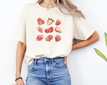 Strawberry Tee, Graphic Tee, Screen Print Tshirt, Strawberry Shirt, Vegetable Screen Print Shirt, Foodie, Gift for Gardener, Unisex Tee